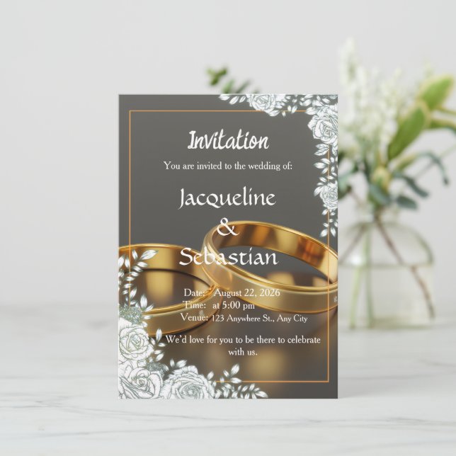Invitation de mariage Anneaux d'or de luxe (Debout devant)