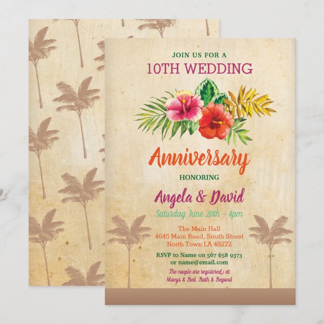 Invitation de mariage anniversaire tropical vintag (Devant / Derrière)