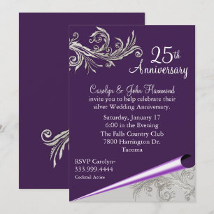 Invitation de mariage anniversaire violet et argen