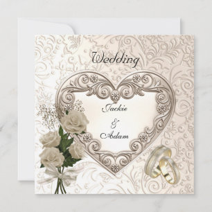 Invitation de mariage antique floral roses beige c