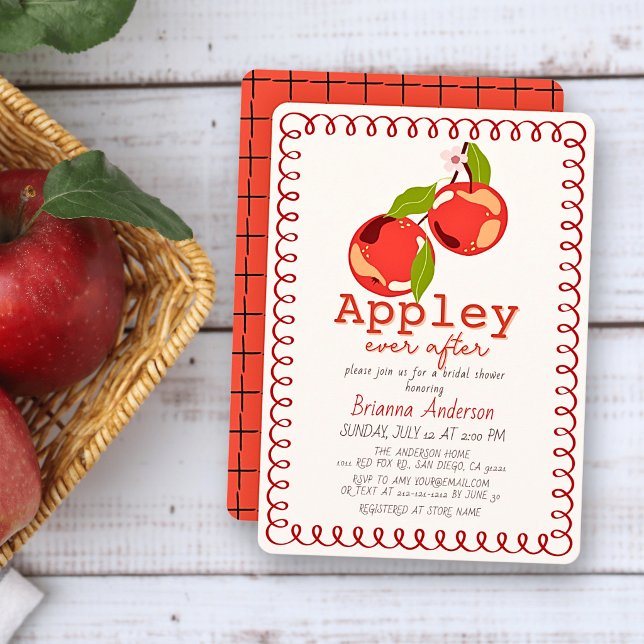 Invitation de mariage Apple Ever After Cadre Rouge (Créateur téléchargé)