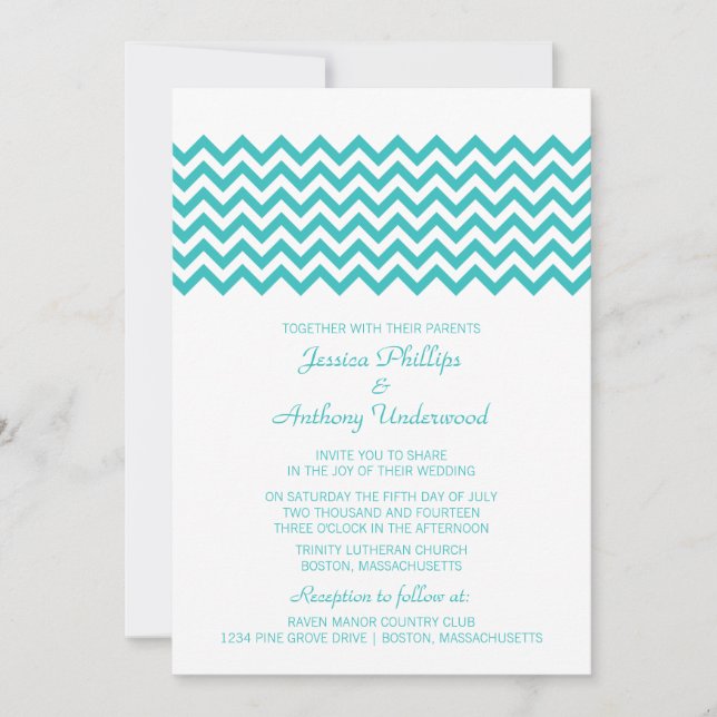 Invitation de mariage Aqua Simple Chevron (Devant)