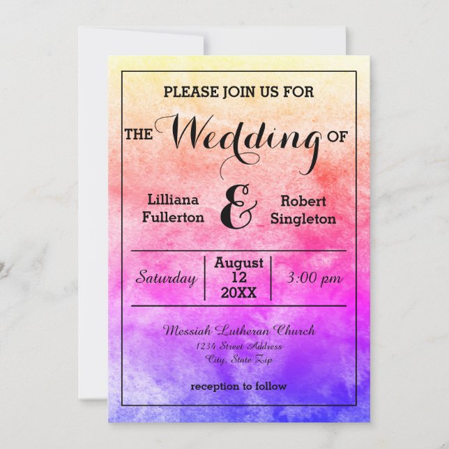 Invitation de mariage - Aquarelle arc-en-ciel (Devant)