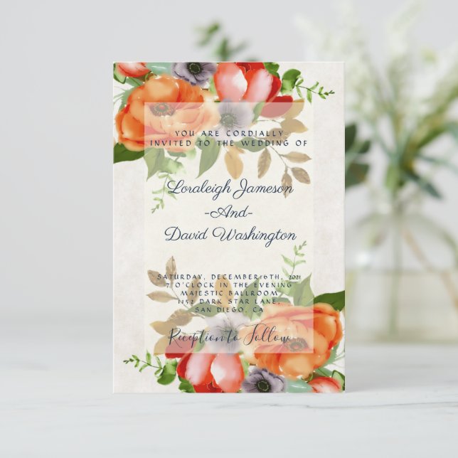 Invitation de mariage aquarelle florale à petit bu (Debout devant)