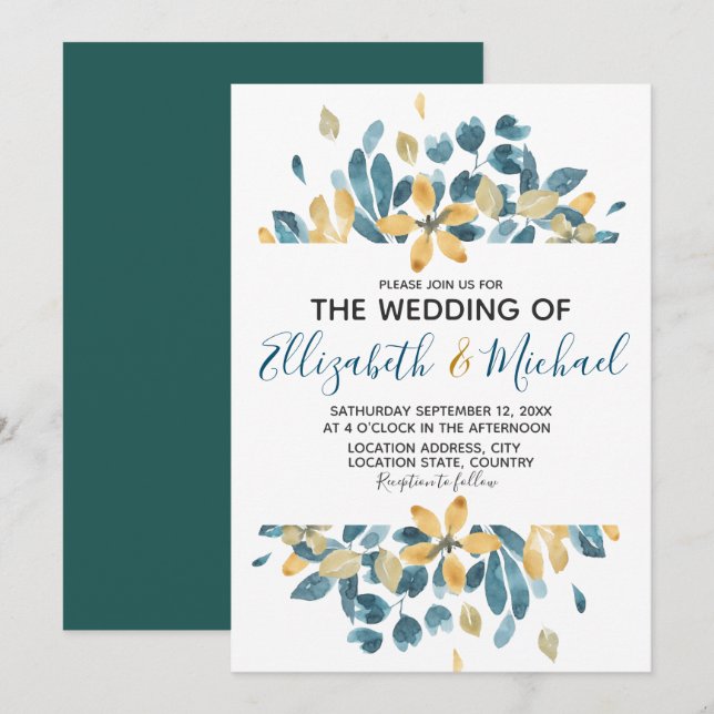 Invitation de mariage aquarelle florale bohème ble (Devant / Derrière)
