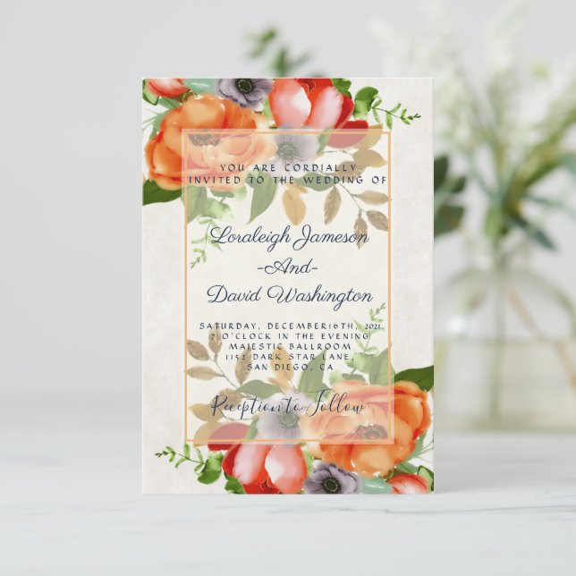 Invitation de mariage aquarelle florale Budget (Debout devant)