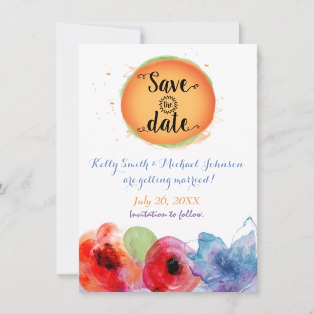 Invitation de mariage aquarelle florale d'été à co (Devant)