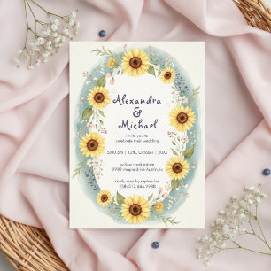 Invitation de mariage aquarelle florale tournesol