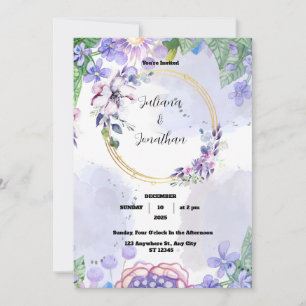 Invitation de mariage aquarelle florale verte et v