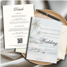 Invitation de mariage aquarelle Palmier Plage Trop