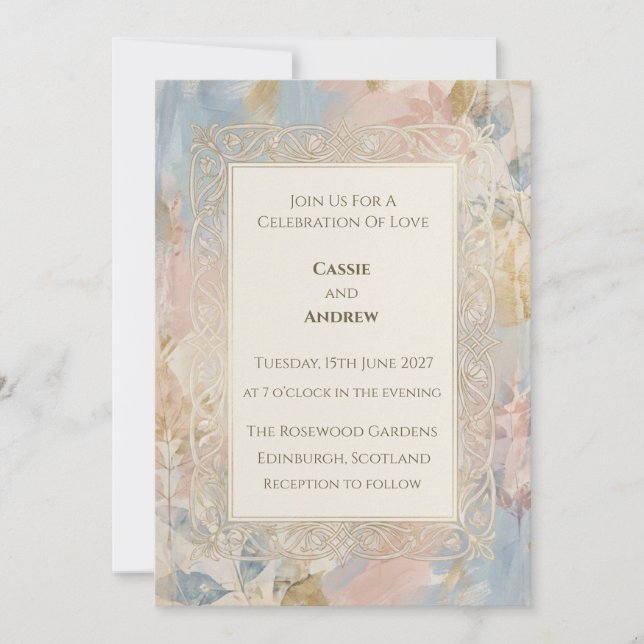 Invitation de mariage aquarelle pastel Nœud celtiq (Devant)