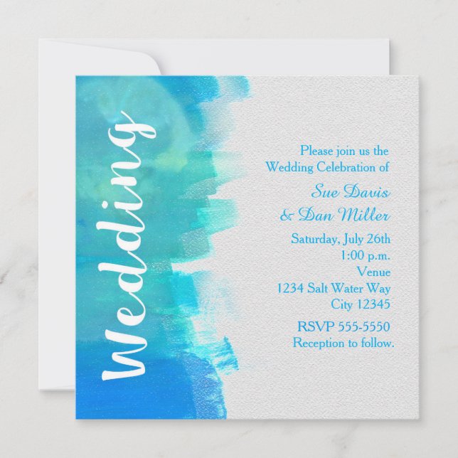 Invitation de mariage aquarelle plage tropical ble (Devant)