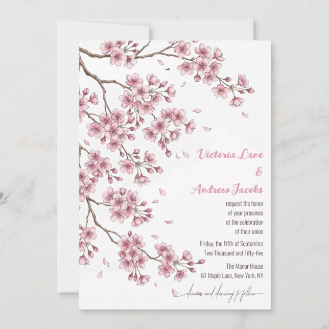 Invitation de mariage aquarelle Sakura (Devant)
