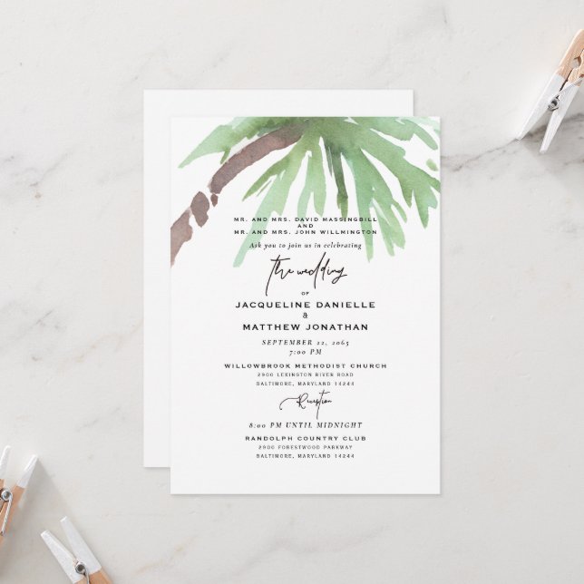 Invitation de mariage aquarelle tropicale pour les (Devant/Arrière en situation)