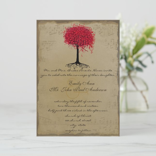 Invitation de mariage Arbre à feuilles en forme de (Debout devant)
