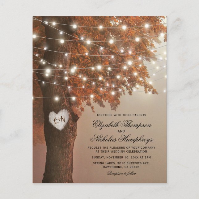 Invitation de mariage arbre coeur automne rustique (Devant)