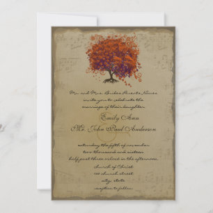 Invitation de mariage arbre coeur corail foncé or