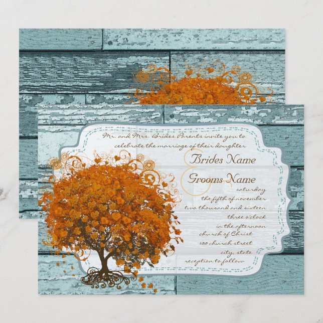Invitation de mariage arbre corail chic campagne (Devant / Derrière)