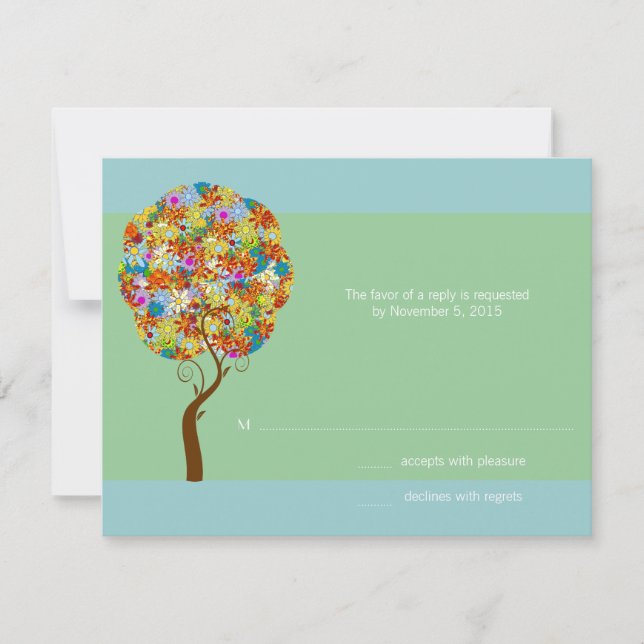 Invitation de mariage Arbre d'amour Fleur Bleu Aqu (Devant)