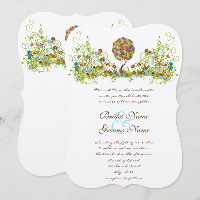 Invitation de mariage arbre d'amour fleur patchwor (Devant / Derrière)