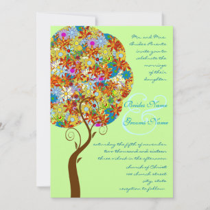 Invitation de mariage arbre fleuri patchwork amour