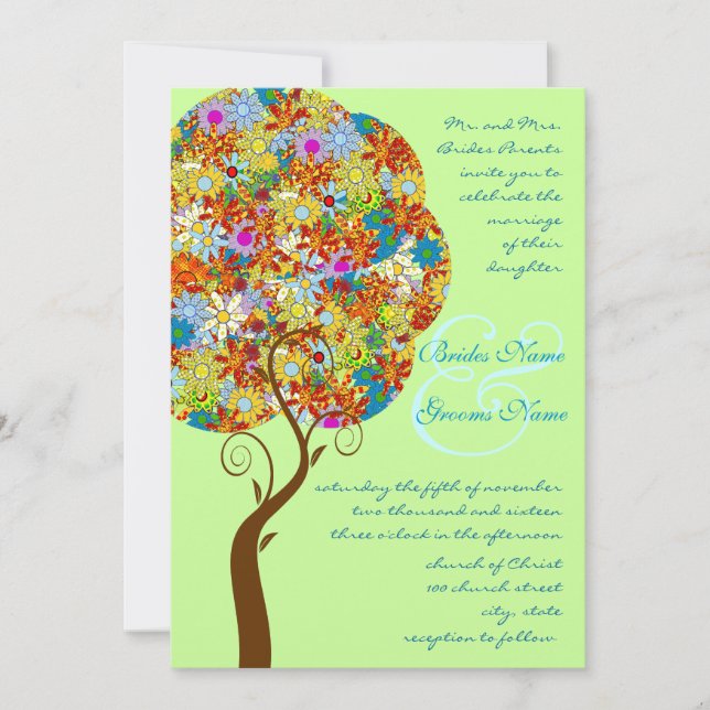 Invitation de mariage arbre fleuri patchwork amour (Devant)