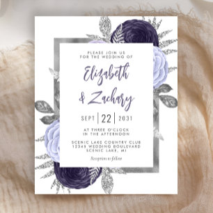 Invitation de mariage argent et poussiéreux violet