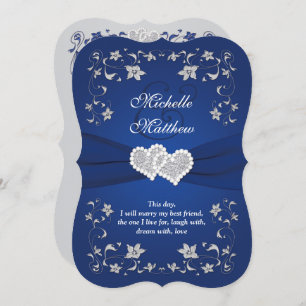 Invitation de mariage   Argent Royal Bleu, Floral,