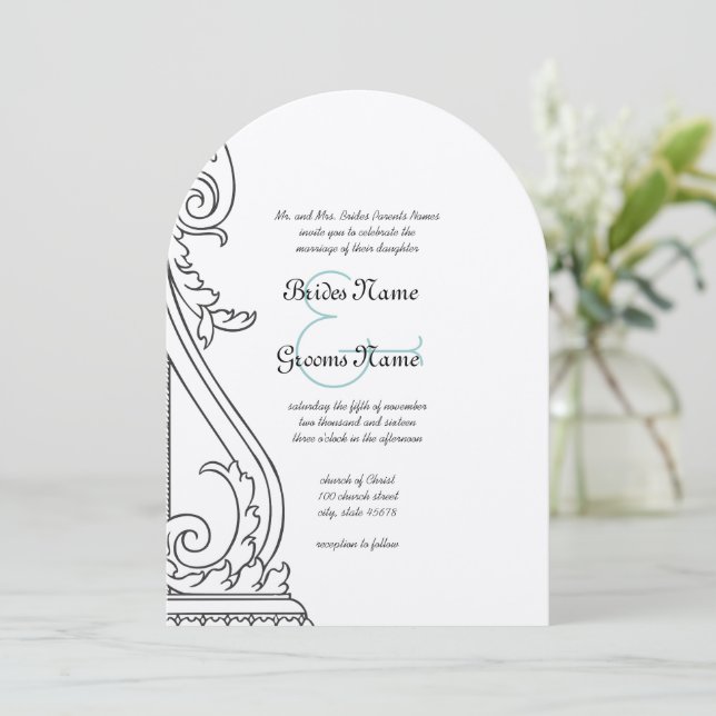 Invitation de mariage Art Déco découpée (Debout devant)