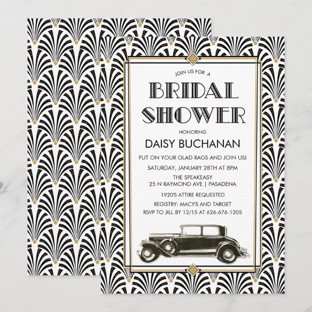 Invitation de mariage Art Déco Gatsby (Devant / Derrière)