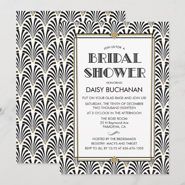 Invitation de mariage Art Déco Gatsby (Devant / Derrière)