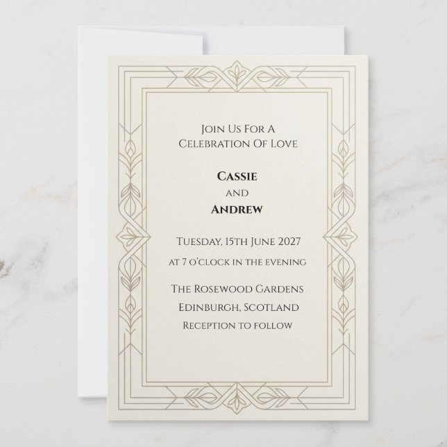 Invitation de mariage Art Déco or (Devant)