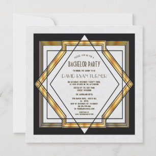 Invitation de mariage Art Déco or blanc Gatsby le 