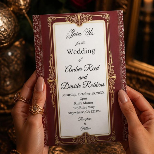 Invitation de mariage Art déco rouge et or (Créateur téléchargé)