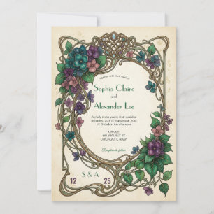 Invitation de mariage Art Nouveau à l'hortensia él