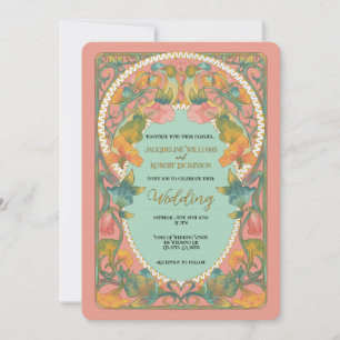 Invitation de mariage Art Nouveau aquarelle rose