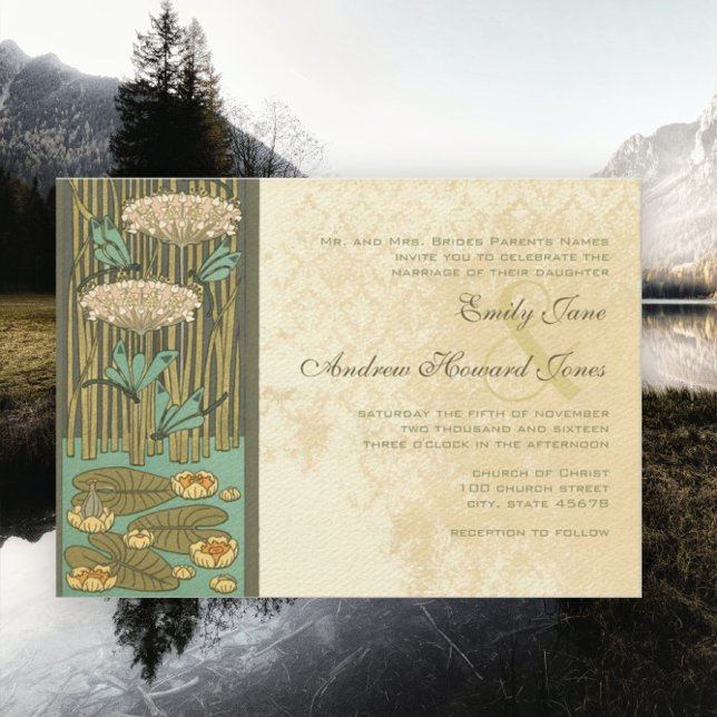 Invitation de mariage Art Nouveau Libellule Nénuph (Créateur téléchargé)