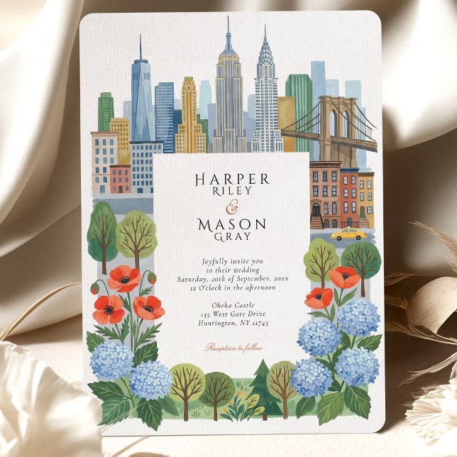 Invitation de mariage artistique NYC Skyline Bleu  (Créateur téléchargé)