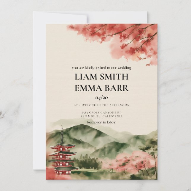 Invitation de mariage asiatique à la floraison des (Devant)