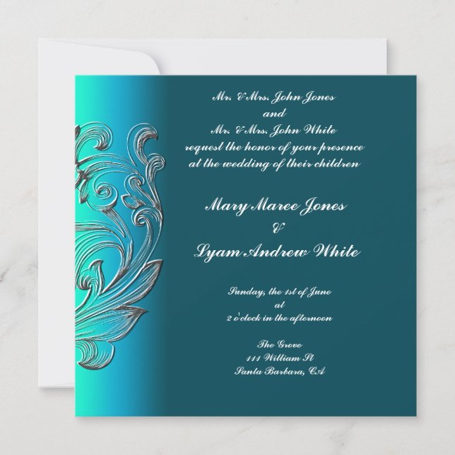 Invitation de mariage Aspect gaufré Aqua Classique (Devant)