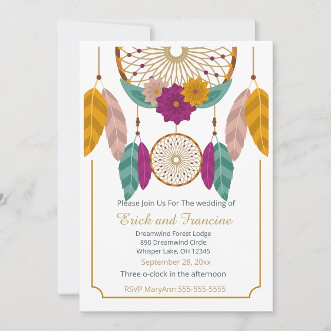 Invitation de mariage attrape-rêves inspirée des A (Devant)