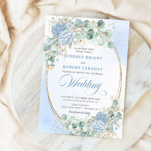 Invitation de mariage au blé or hydrangea bleu cla