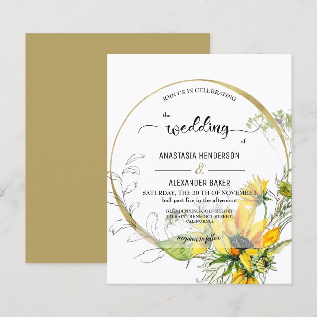 Invitation de mariage au budget élégant. (Devant / Derrière)