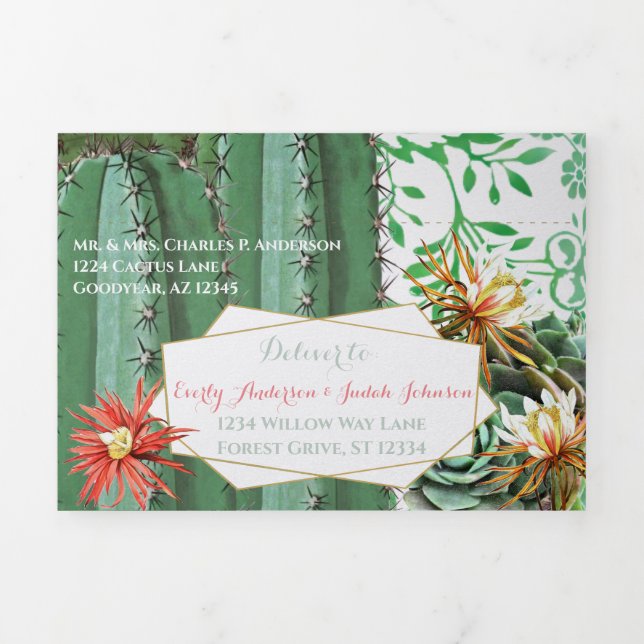 Invitation de mariage au cactus tout-en-un pliable (Page de couverture)