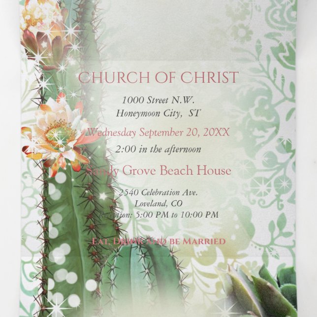Invitation de mariage au cactus tout-en-un pliable (Intérieur au milieu)