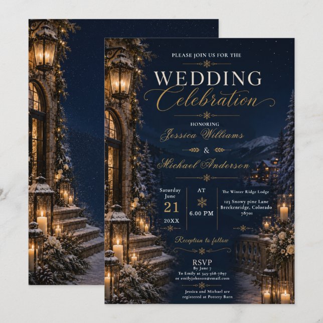 Invitation de mariage au chalet d'hiver (Devant / Derrière)