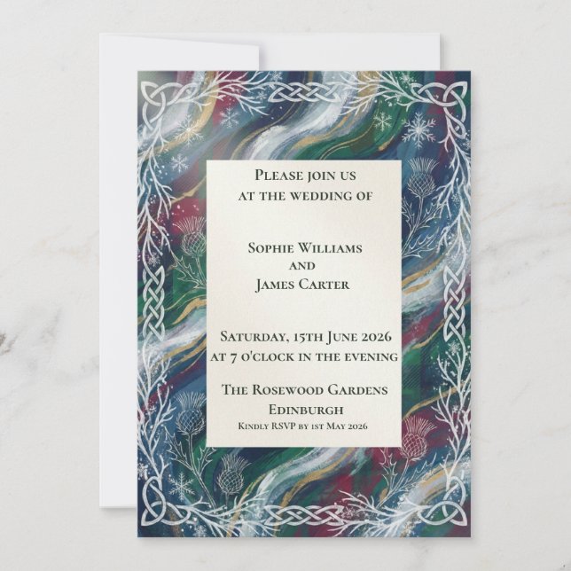 Invitation de mariage au chardon celtique de minui (Devant)