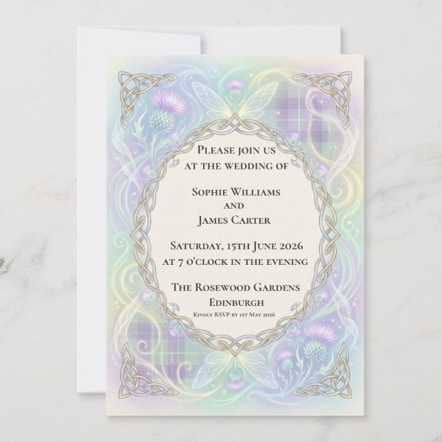 Invitation de mariage au chardon celtique holograp (Devant)