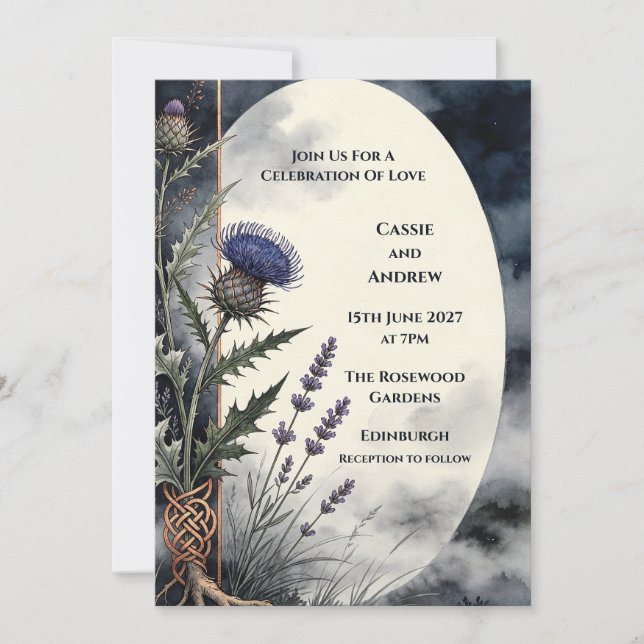 Invitation de mariage au chardon des Highlands de  (Devant)