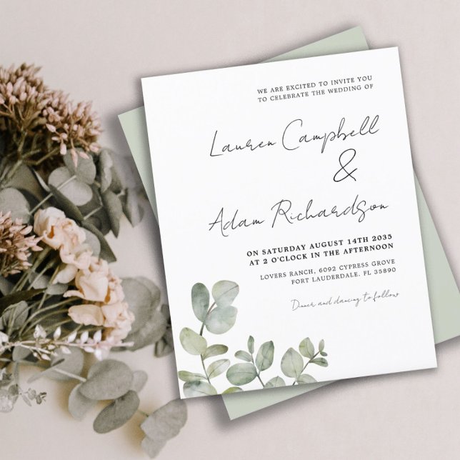 Invitation de mariage au eucalyptus à l'aquarelle  (Créateur téléchargé)
